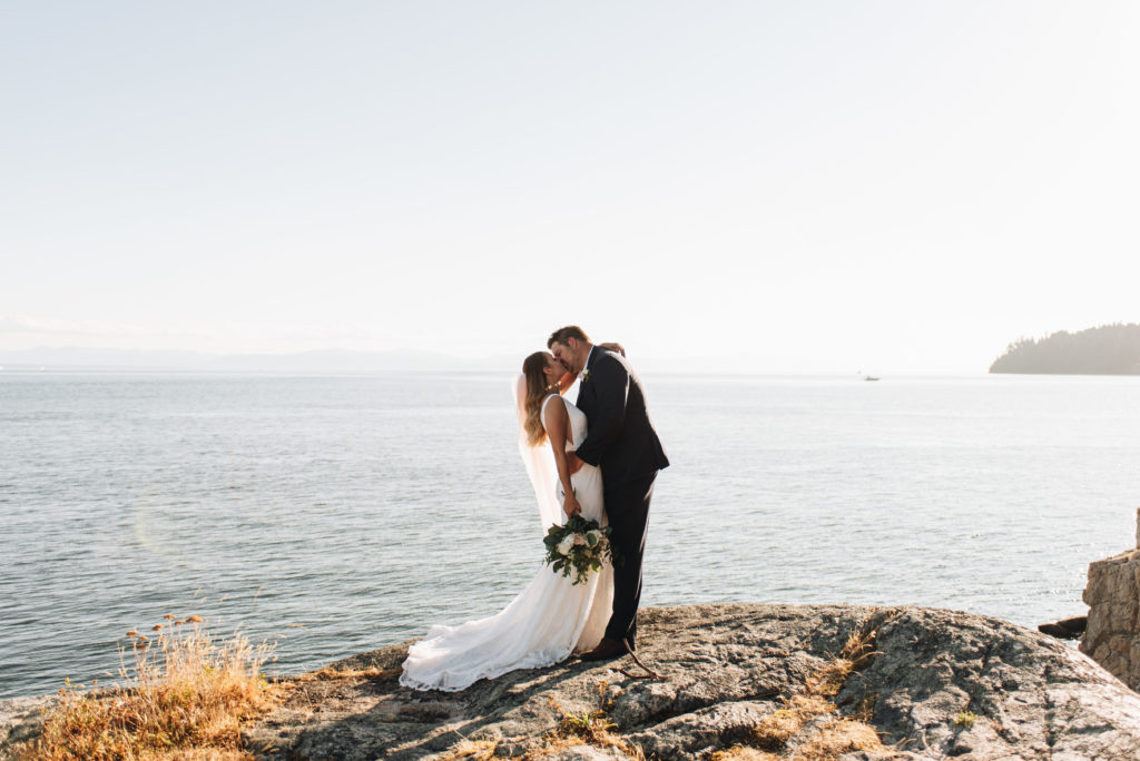 Bride and groom on Keats island at their west coast elopement photoshoot