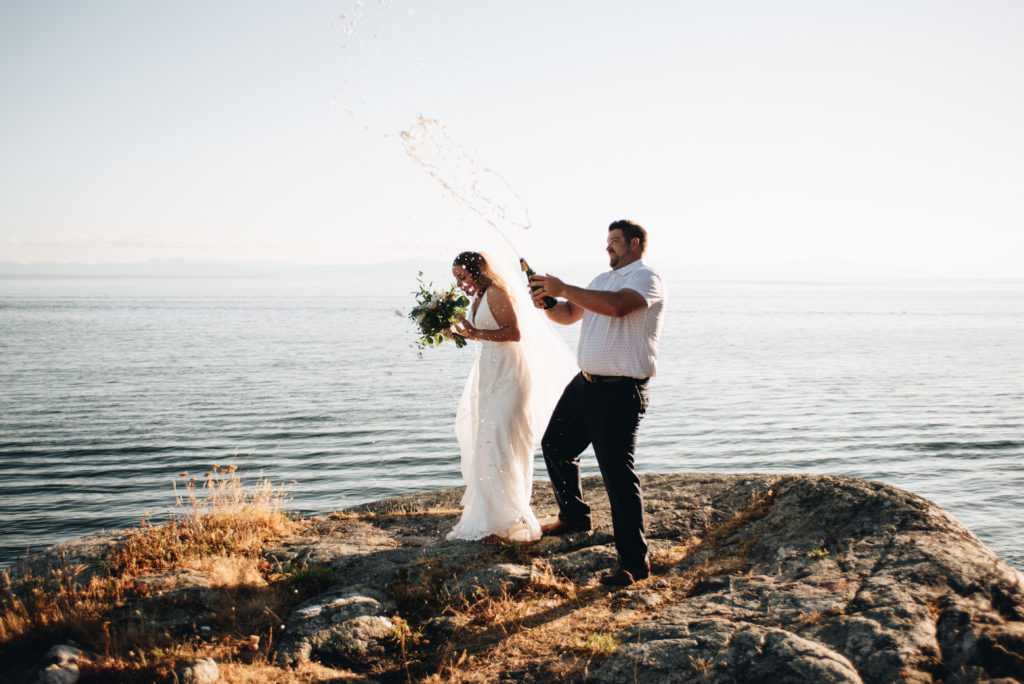 champagne at a west coast elopement