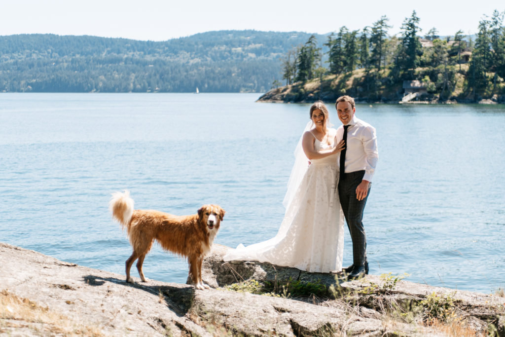 Couple and dog on Vancouver Elopement Photoshoot on Salt Spring Island